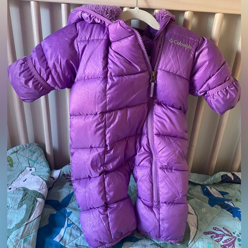 Infant Columbia Purple Puffer Bunting with Hood and Insulation